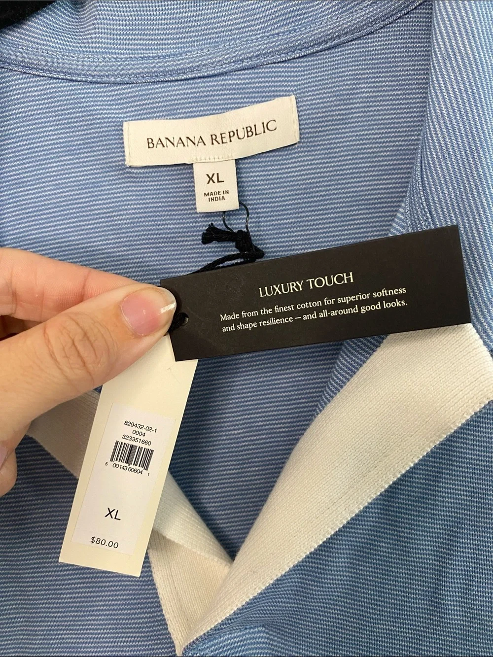 Banana Republic NWT Luxury-Touch Stripe Blue Stripe Polo Cotton Shirt XL